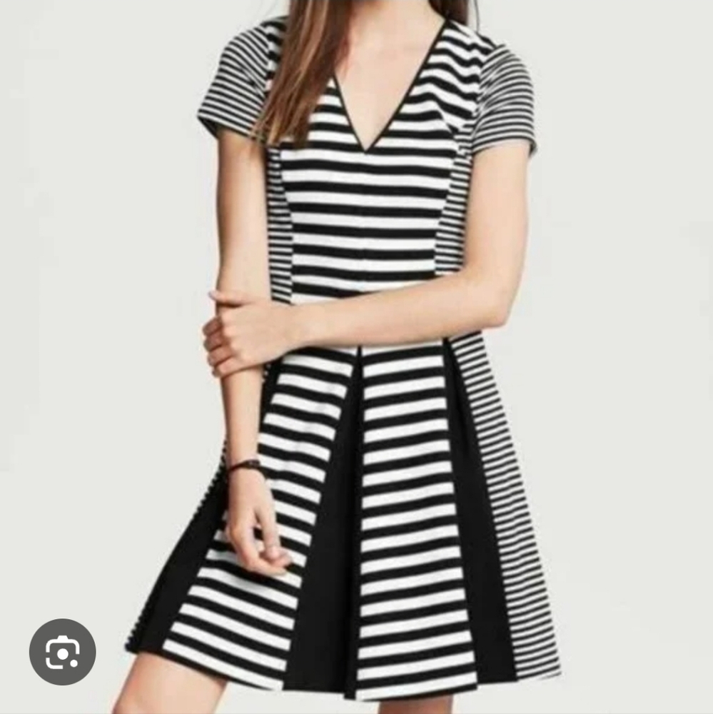 Banana Republic Black and White Striped Flare Dress - 6